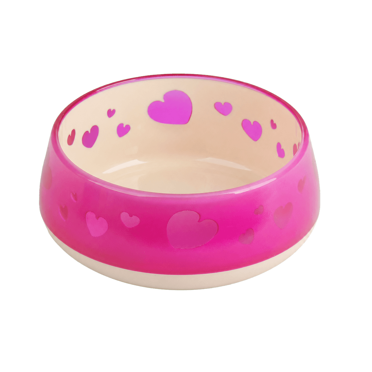 Pink and cream pet bowl with heart pattern