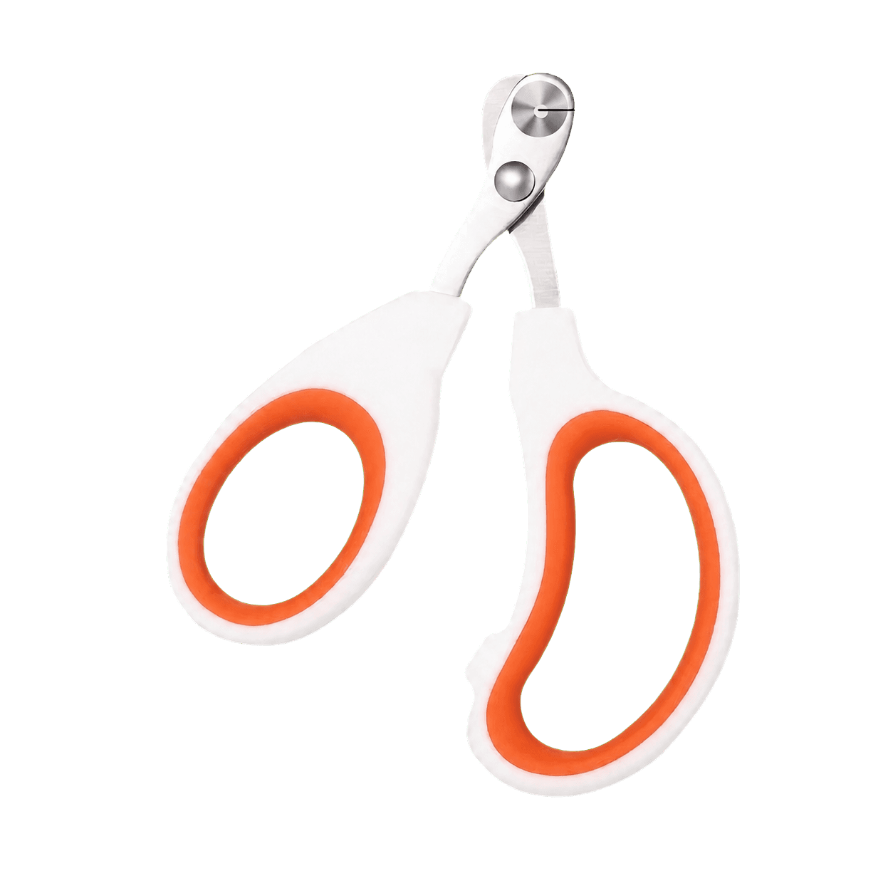 White and orange small pet nail clipper with a stainless steel cutting head